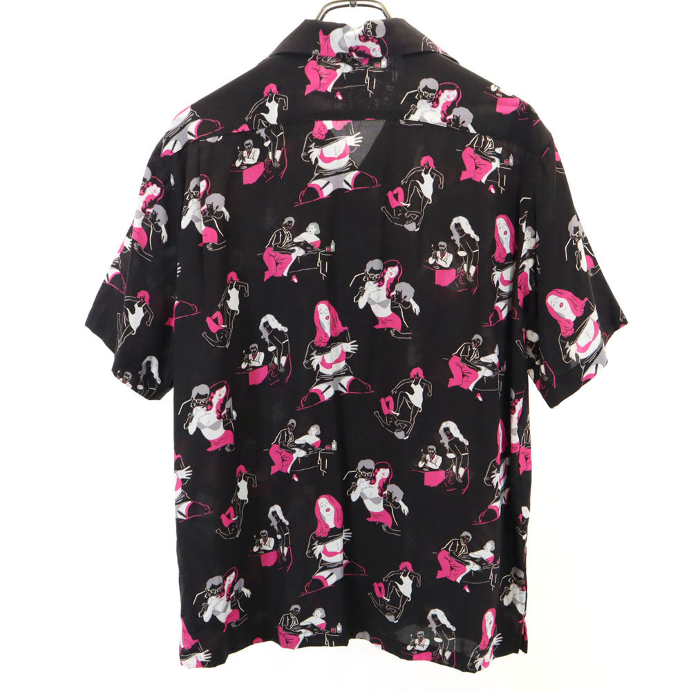 アロハラグ 日本製 総柄 半袖 オープンカラーシャツ M ブラック系 Aloha Rug メンズ