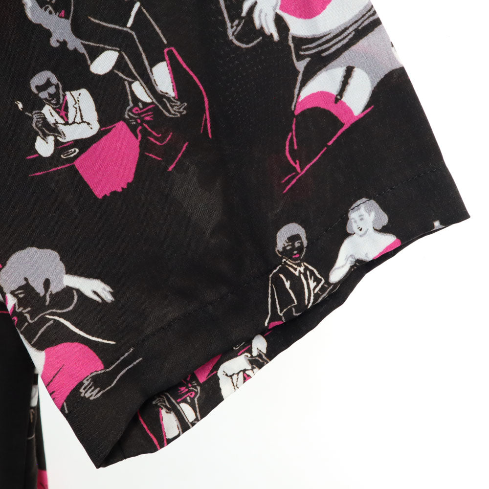 アロハラグ 日本製 総柄 半袖 オープンカラーシャツ M ブラック系 Aloha Rug メンズ