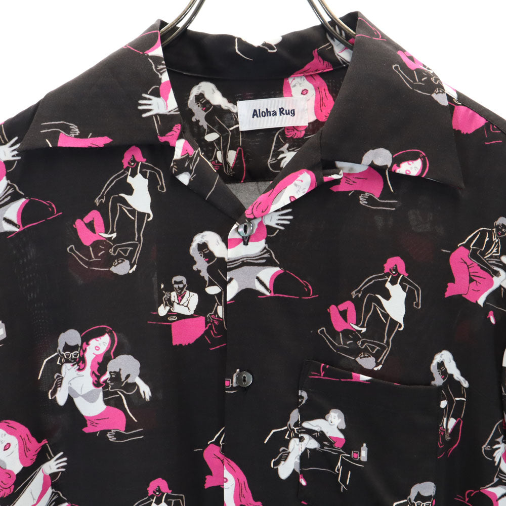 アロハラグ 日本製 総柄 半袖 オープンカラーシャツ M ブラック系 Aloha Rug メンズ