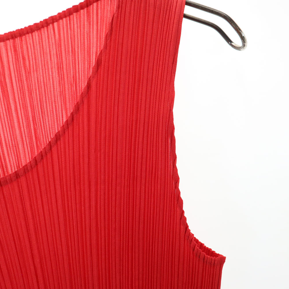 PLEATS PLEASE プリーツプリーズ 90s イッセイミヤケ 日本製 オールド タンクトップ 3 赤 ISSEY MIYAKE カットソー レディース