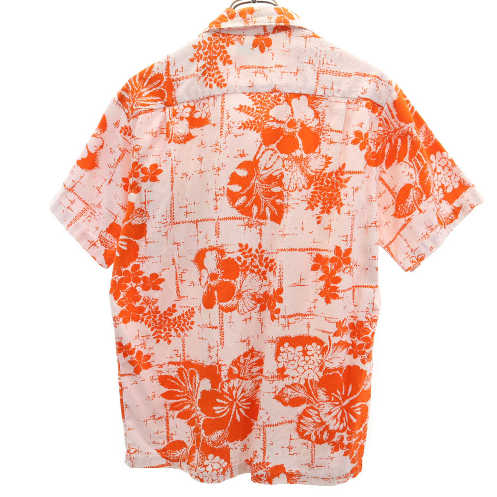 メイドインハワイ 70s ヴィンテージ 半袖 オープンカラー 開襟 アロハシャツ M オレンジ 他 メンズ