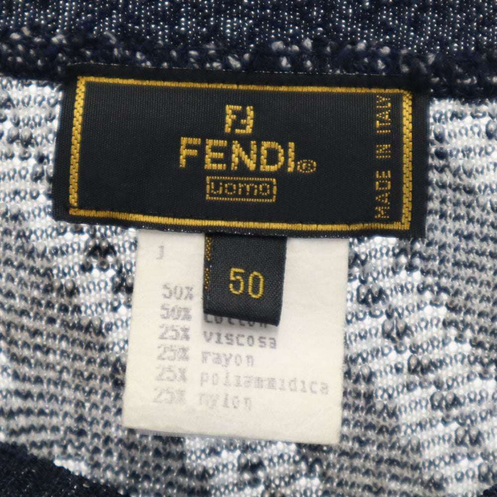 フェンディ イタリア製 長袖 Vネック セーター 50 ネイビー FENDI ニット メンズ