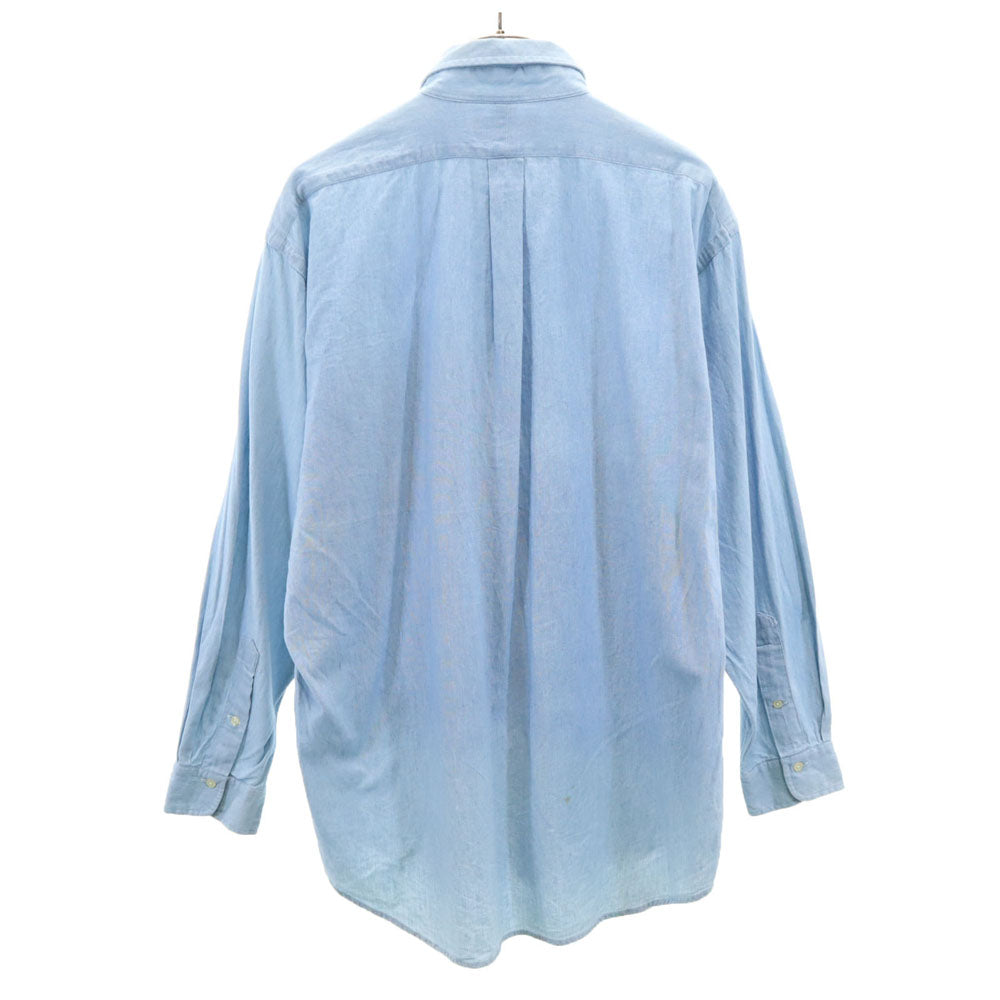 RALPH LAUREN ラルフローレン 90s オールド ポロベア 長袖 シャンブレーシャツ L ブルー メンズ