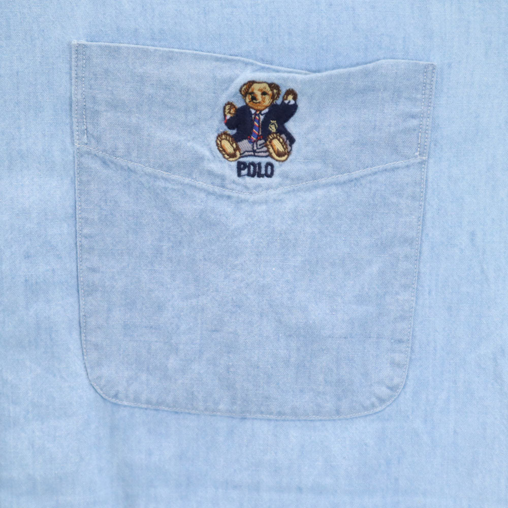 RALPH LAUREN ラルフローレン 90s オールド ポロベア 長袖 シャンブレーシャツ L ブルー メンズ