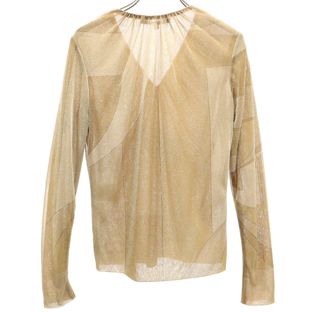 グッチ イタリア製 長袖 Vネック カットソー 42 ゴールド GUCCI ラメ レディース