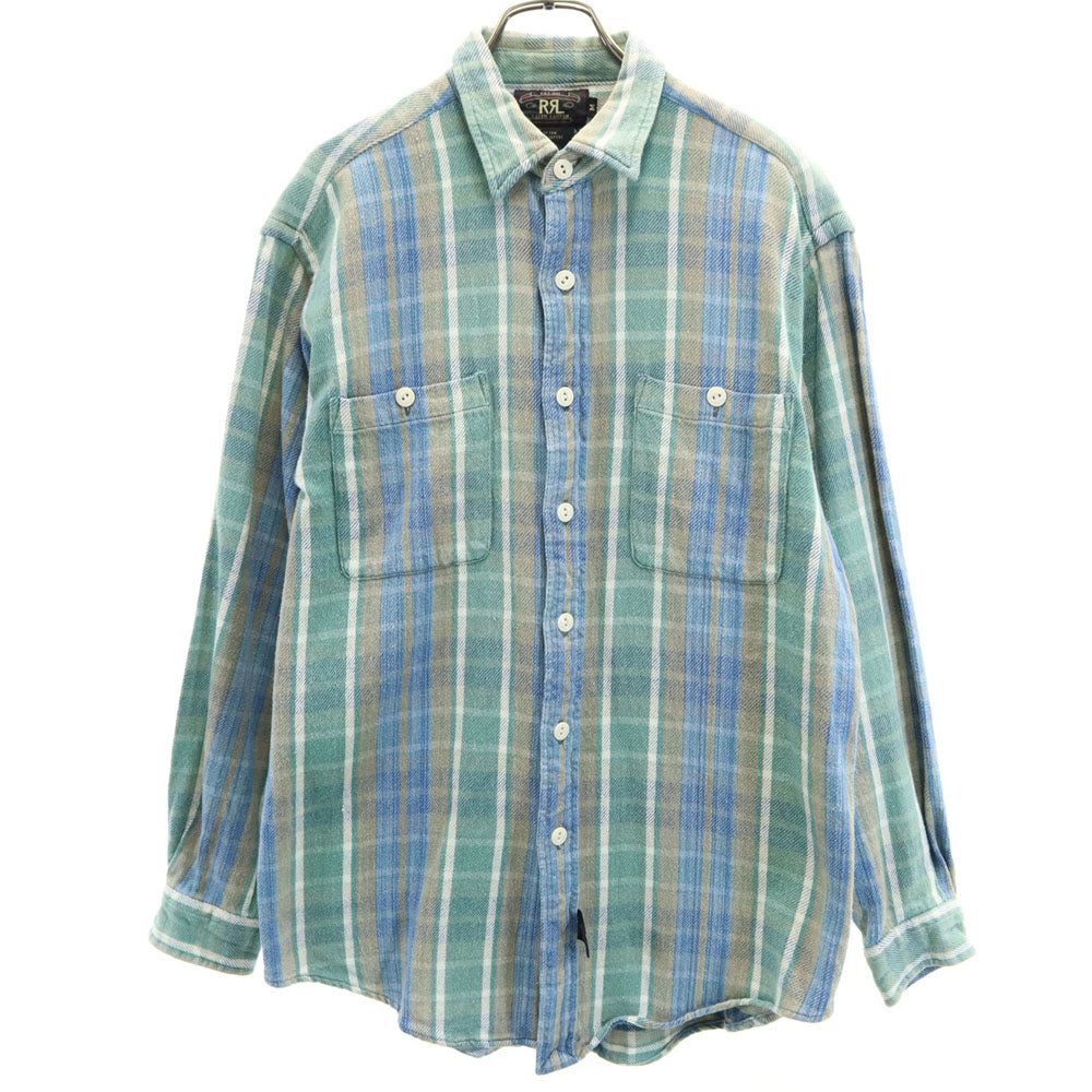 RRL ダブルアールエル 90s 初期タグ 赤3星 オールド チェック柄 長袖 ネルシャツ M グリーン系 メンズ