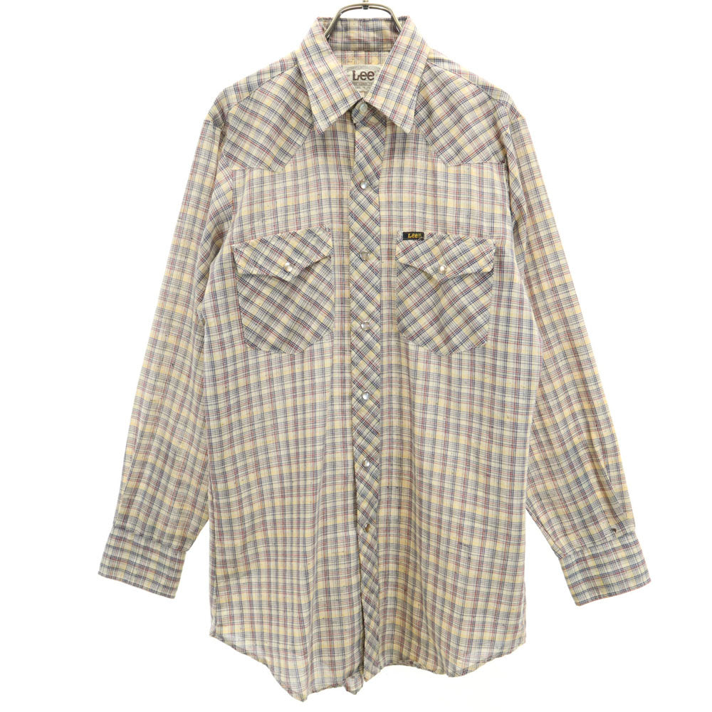 Lee リー 80s USA製 ヴィンテージ チェック 長袖 ウエスタンシャツ ベージュ系 メンズ