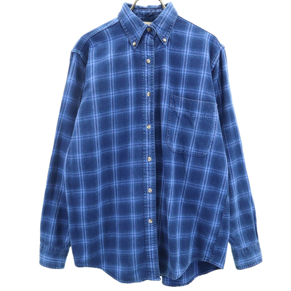 L.L.Bean エルエルビーン 80s アウトドア USA製 ヴィンテージ チェック柄 長袖 ボタンダウンシャツ S 青紺 レディース