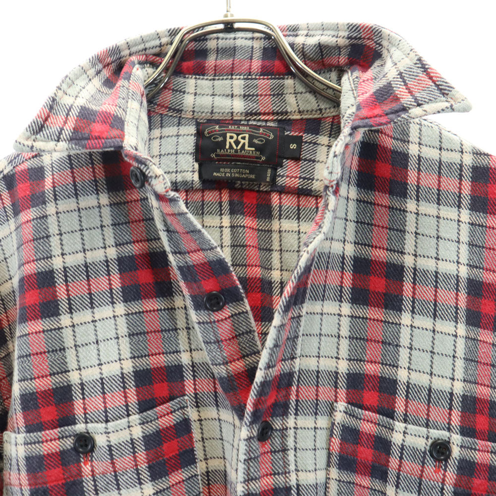 RRL ダブルアールエル 90s 初期タグ 赤3星 オールド チェック柄 長袖 ネルシャツ S グレー RALPH LAUREN ラルフローレン メンズ