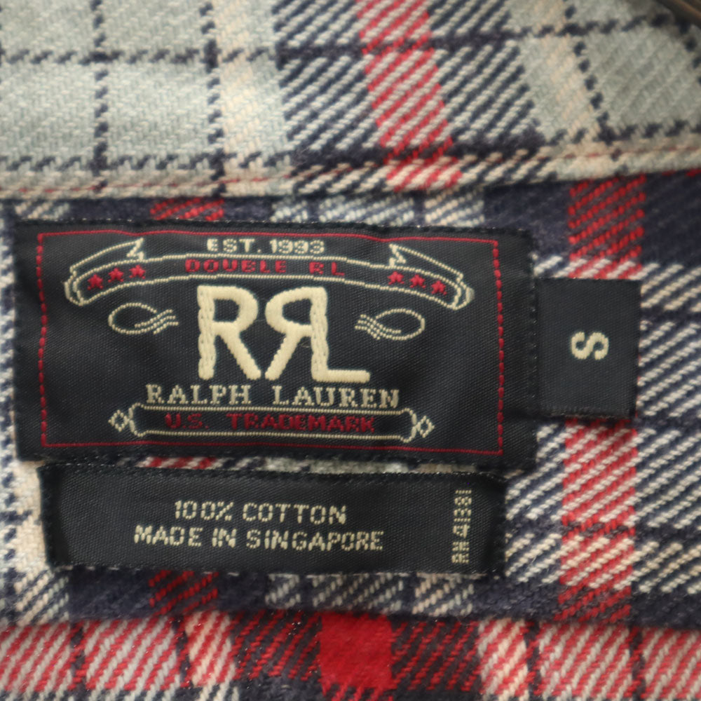 RRL ダブルアールエル 90s 初期タグ 赤3星 オールド チェック柄 長袖 ネルシャツ S グレー RALPH LAUREN ラルフローレン メンズ