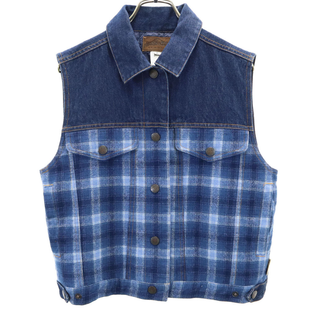 PENDLETON ペンドルトン チェック柄 長袖 フランネル切替 デニム 中綿ベスト P インディゴ レディース