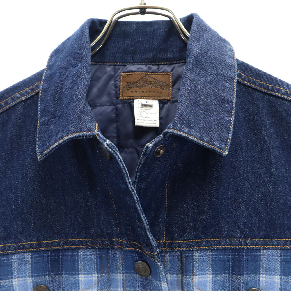 PENDLETON ペンドルトン チェック柄 長袖 フランネル切替 デニム 中綿ベスト P インディゴ レディース