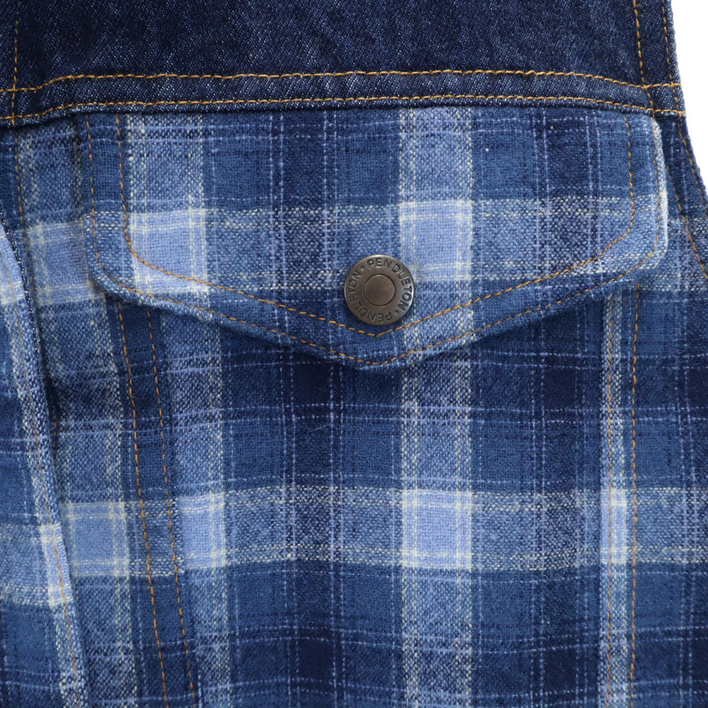 PENDLETON ペンドルトン チェック柄 長袖 フランネル切替 デニム 中綿ベスト P インディゴ レディース