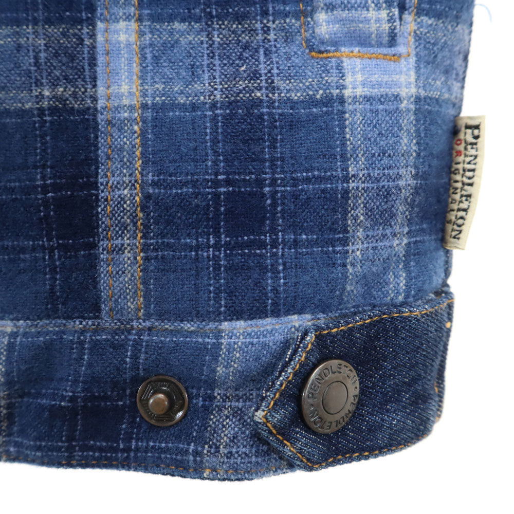 PENDLETON ペンドルトン チェック柄 長袖 フランネル切替 デニム 中綿ベスト P インディゴ レディース