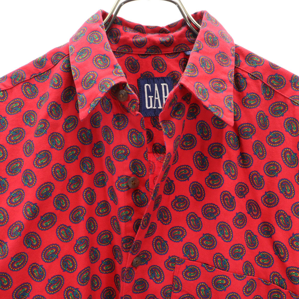 GAP ギャップ 90s オールド 紺タグ ペイズリー柄 長袖 シャツ S レッド メンズ