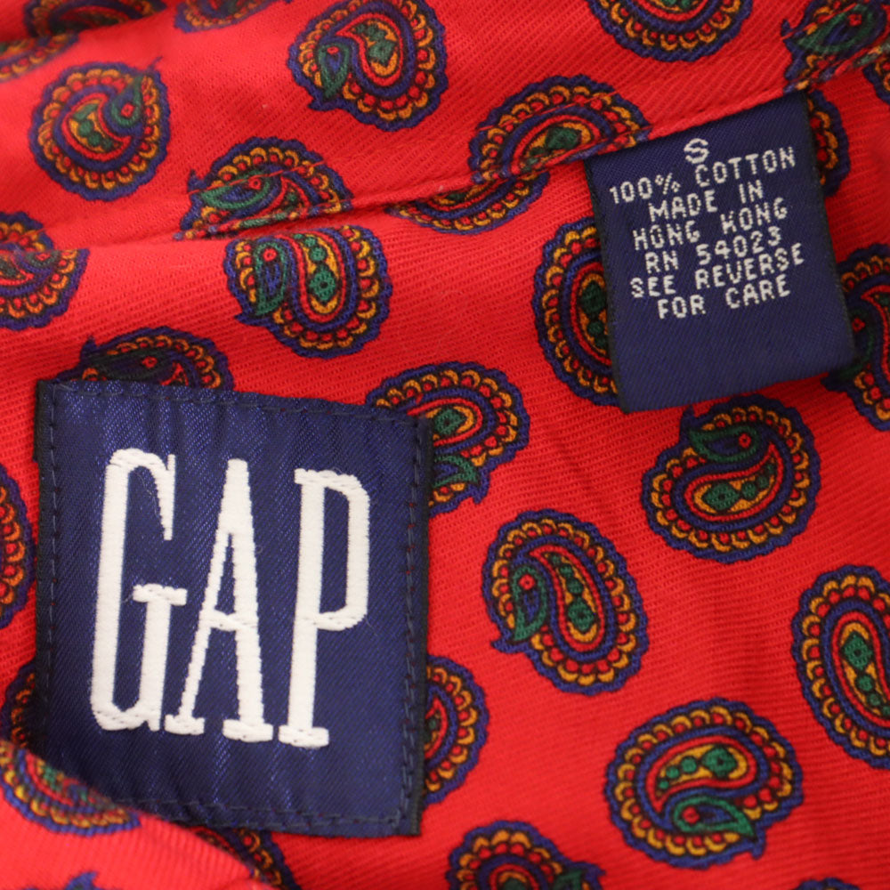 GAP ギャップ 90s オールド 紺タグ ペイズリー柄 長袖 シャツ S レッド メンズ