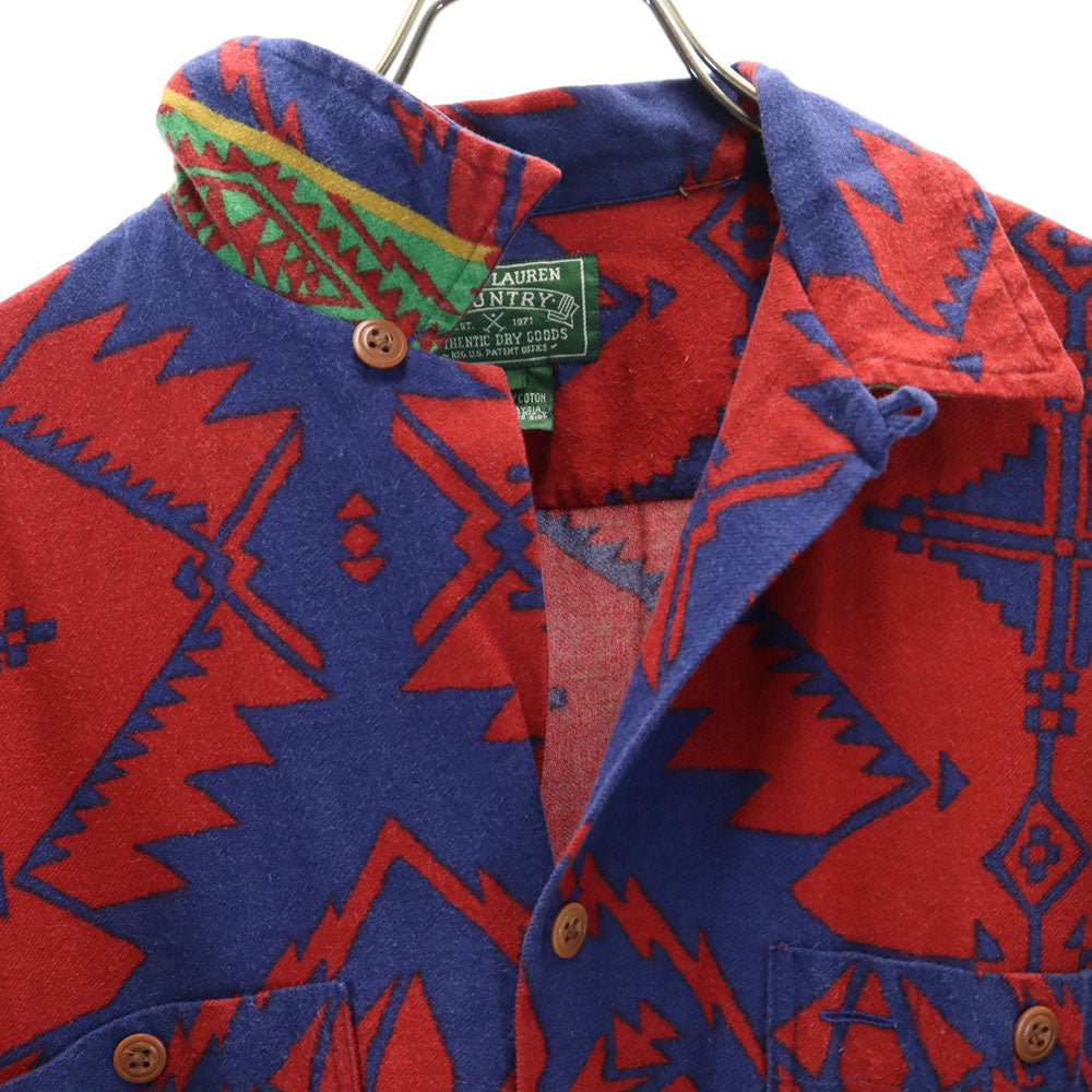 RALPH LAUREN COUNTRY ラルフローレンカントリー 90s ポロカントリー オールド ネイティブ柄 長袖 ネルシャツ M レッド系 メンズ