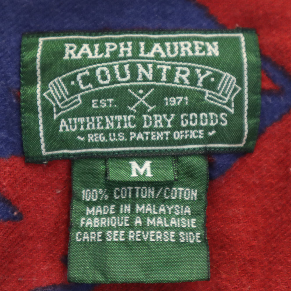 RALPH LAUREN COUNTRY ラルフローレンカントリー 90s ポロカントリー オールド ネイティブ柄 長袖 ネルシャツ M レッド系 メンズ