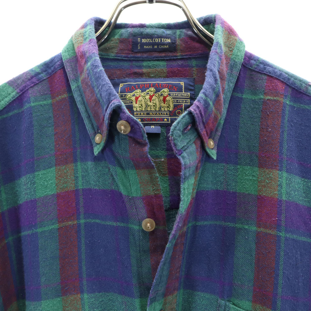 RALPH LAUREN ラルフローレン 80s ヴィンテージ チャップス チェック柄 長袖 ボタンダウンシャツ M ネイビー系 フランネル メンズ
