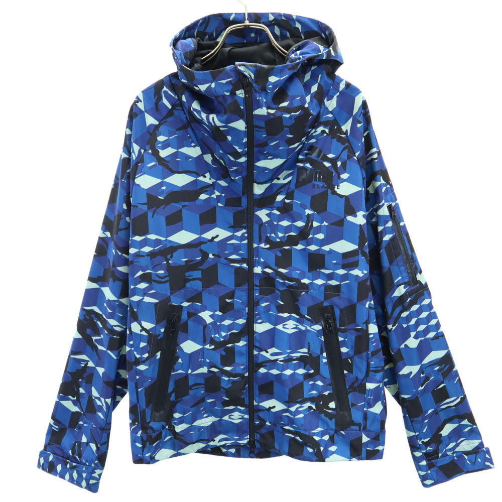 PUMA プーマ エクストララージ 総柄 長袖 ジップパーカー S ブルー系 X-LARGE メンズ