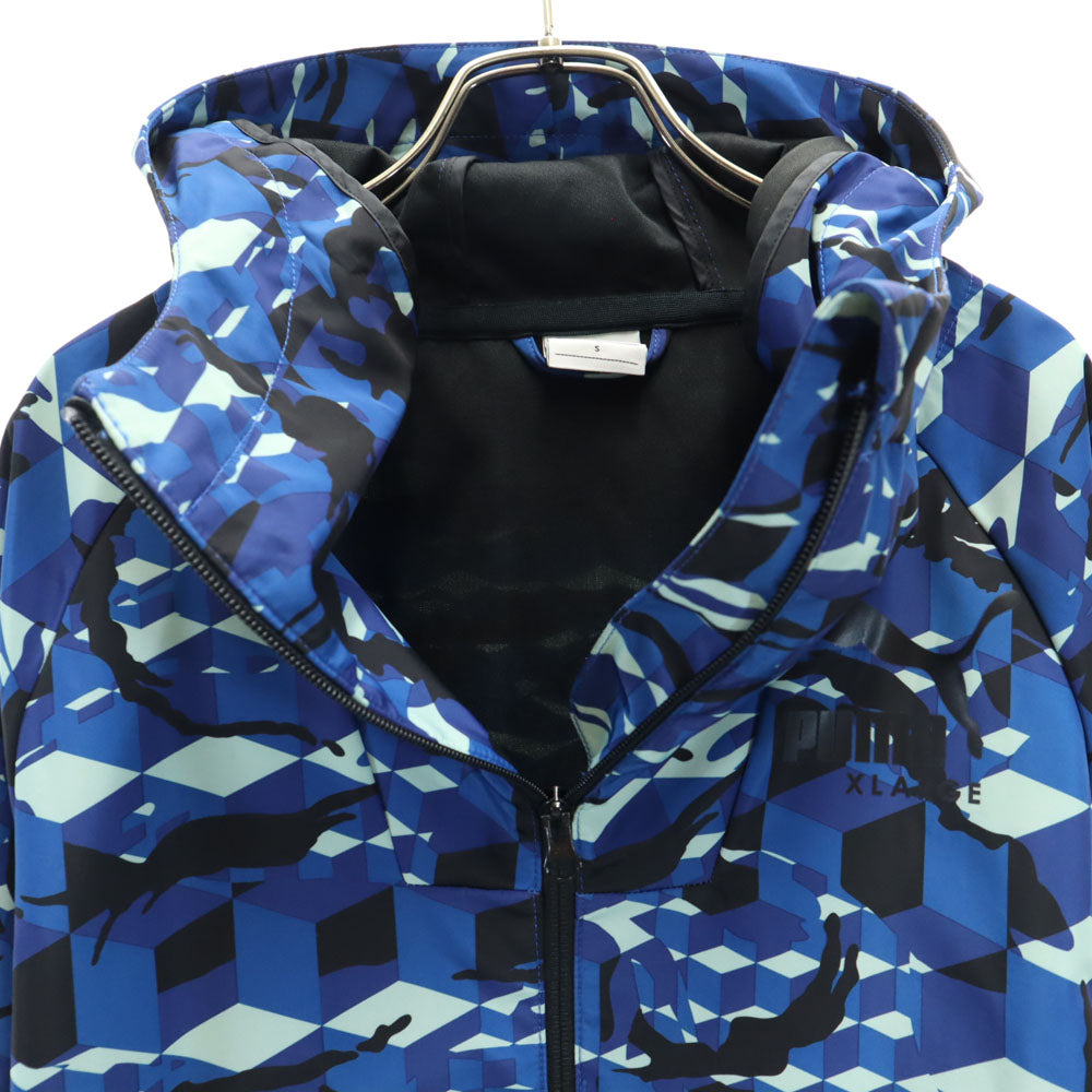PUMA プーマ エクストララージ 総柄 長袖 ジップパーカー S ブルー系 X-LARGE メンズ