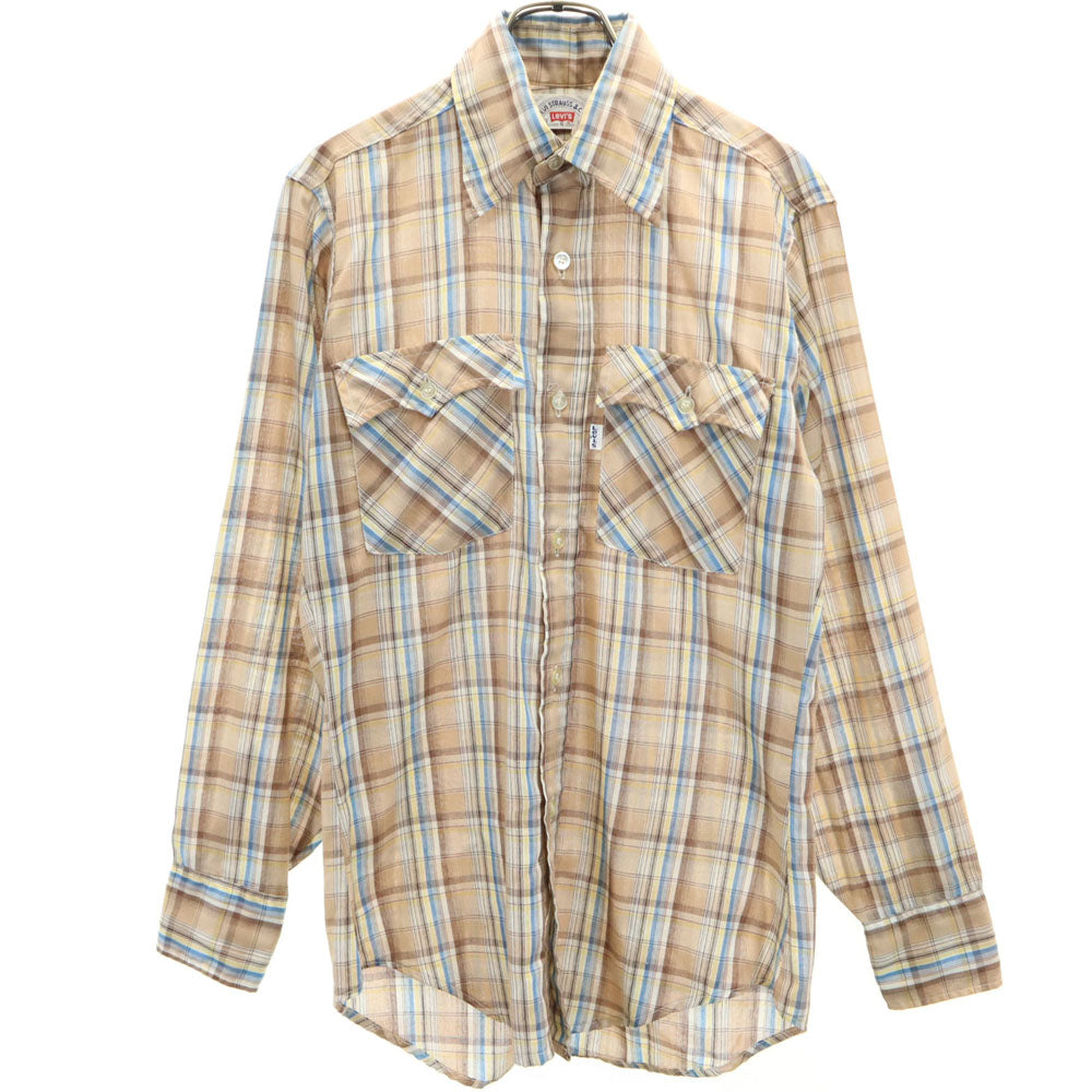 Levi's リーバイス 70s 80s USA製 ヴィンテージ チェック柄 長袖 シャツ S ブラウン系 メンズ