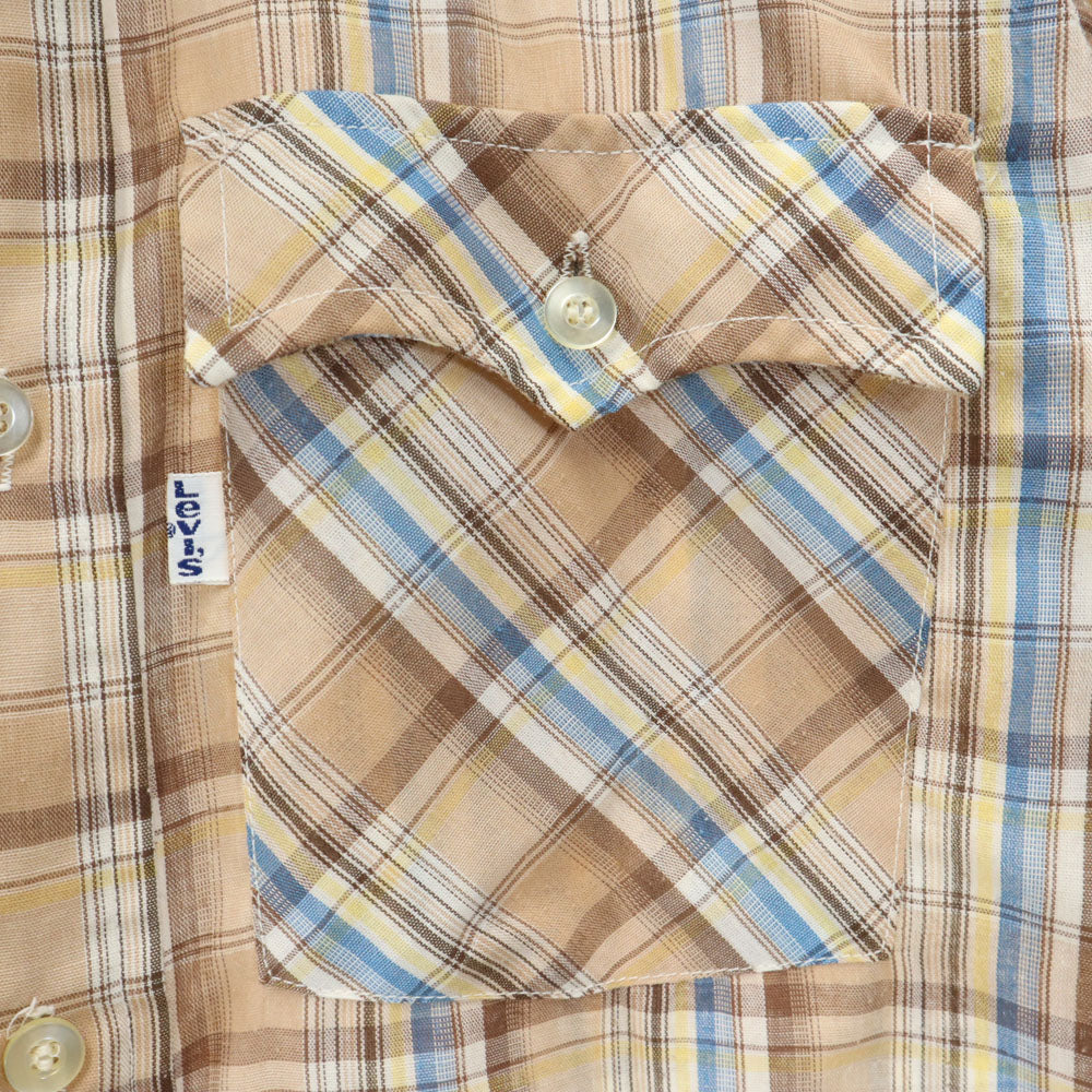 Levi's リーバイス 70s 80s USA製 ヴィンテージ チェック柄 長袖 シャツ S ブラウン系 メンズ