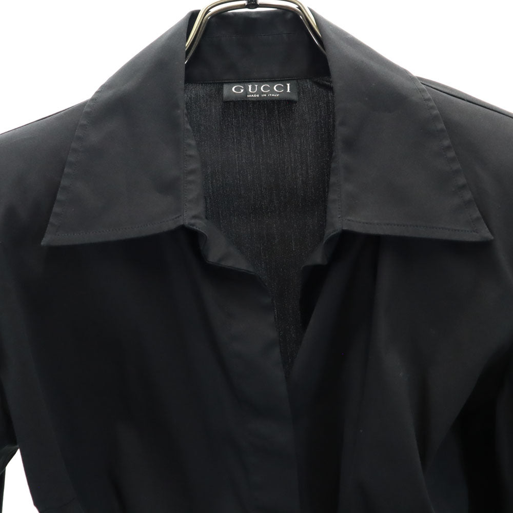グッチ イタリア製 長袖 オープンカラーシャツ 38 ブラック GUCCI レディース
