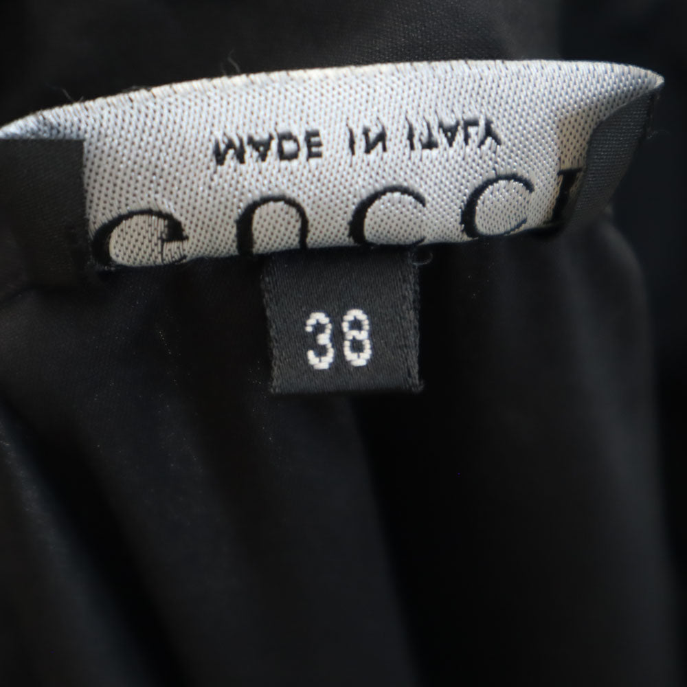 グッチ イタリア製 長袖 オープンカラーシャツ 38 ブラック GUCCI レディース