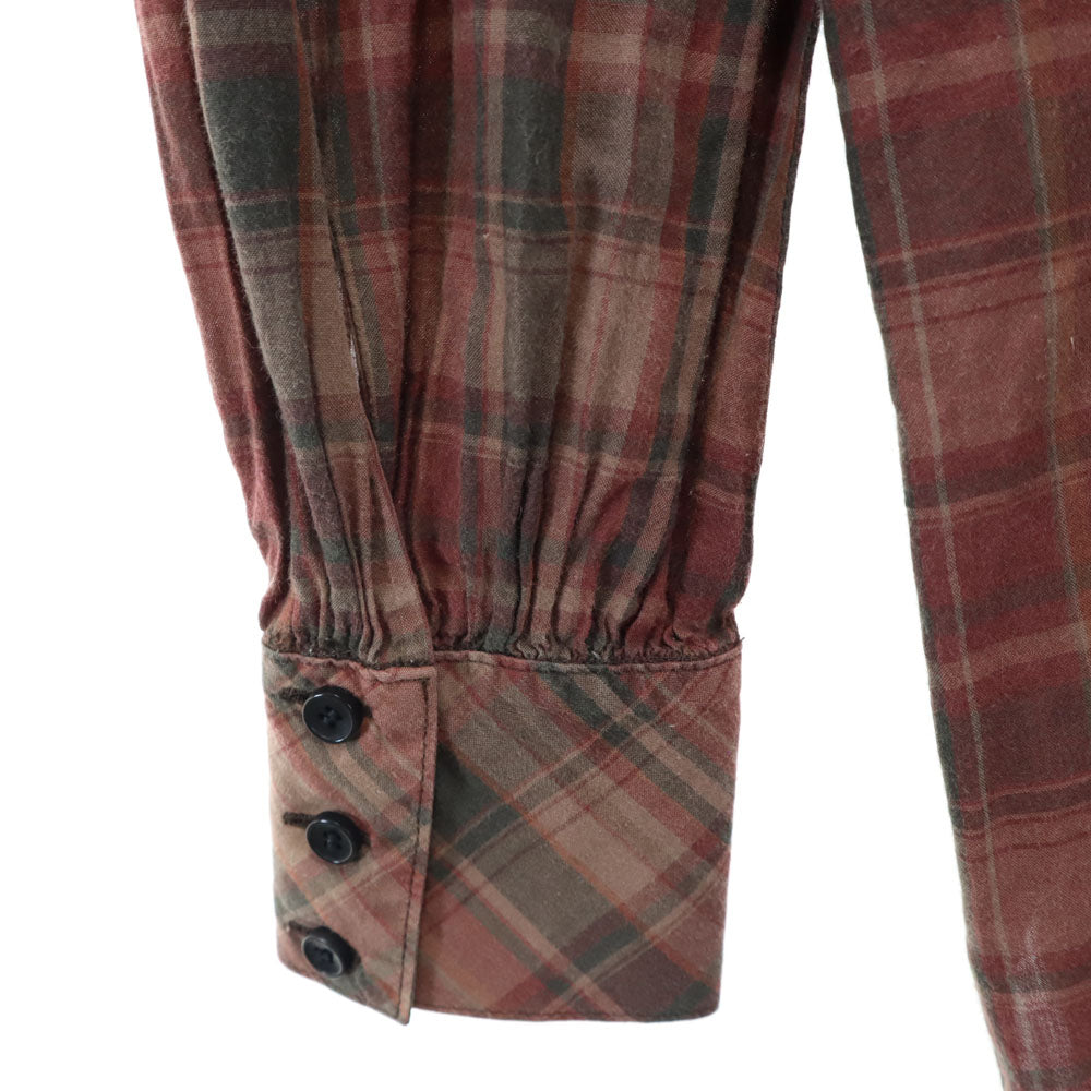 HYSTERIC ヒステリック チェック柄 長袖 ピンタック バンドカラーシャツ F ブラウン系 チュニック レディース