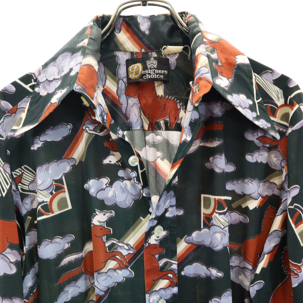 Designerschoice 70s ヴィンテージ 総柄 長袖 シャツ グリーン系 メンズ