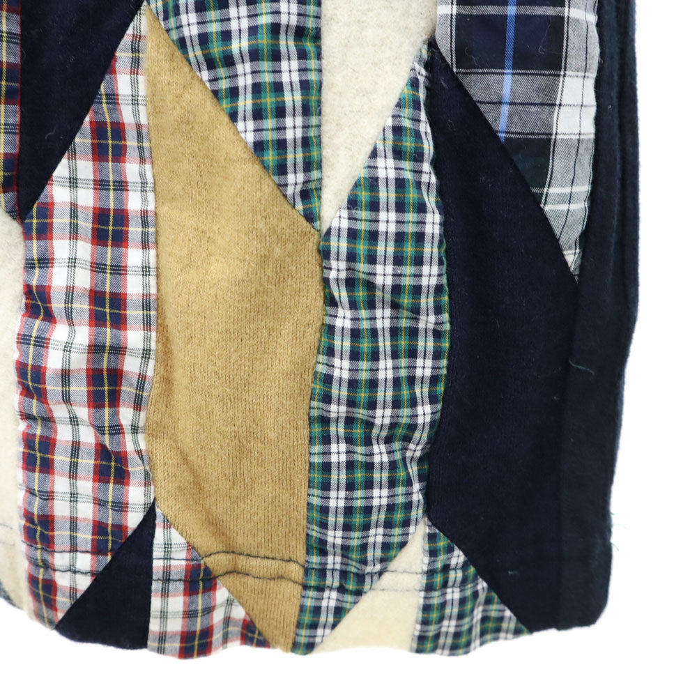 コムデギャルソンオム 2010年 日本製 クレイジーパターン チェック柄 長袖 Tシャツ XS 濃紺 COMME des GARCONS HOMME ロンT パッチワーク メンズ