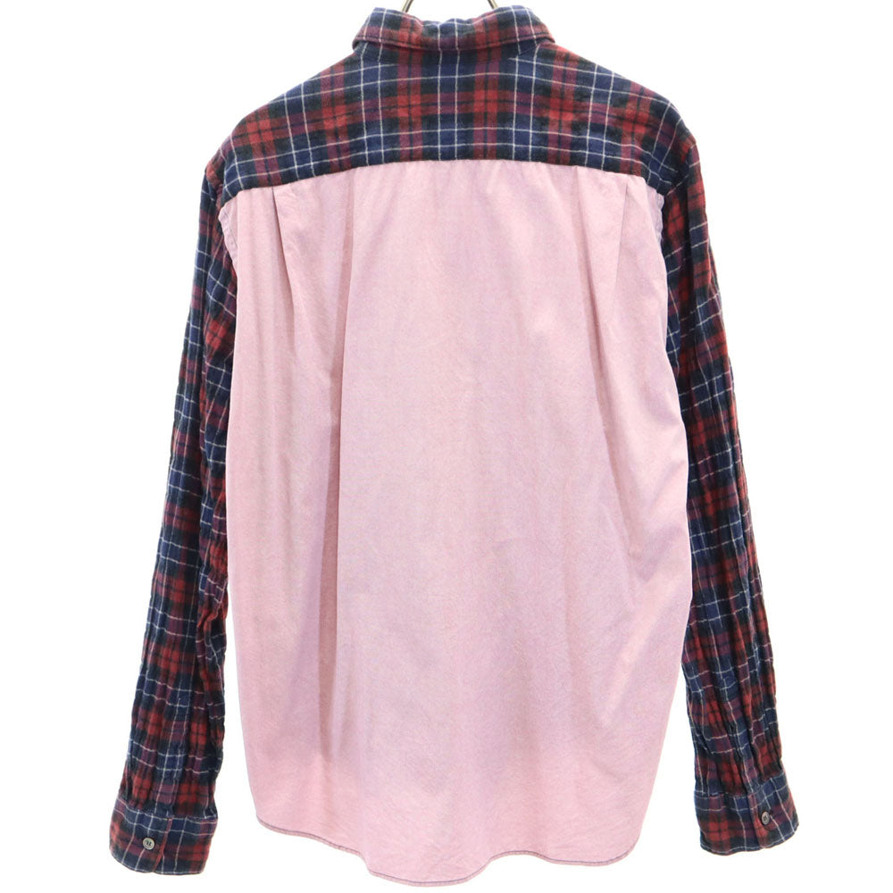 COMME des GARCONS HOMME コムデギャルソンオム 2009年 00s 日本製 チェック柄 長袖 ワッシャー加工 ソフトオックスフォード切替 ネルシャツ S ネイビー 他 メンズ