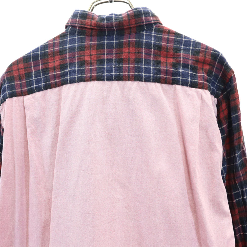 COMME des GARCONS HOMME コムデギャルソンオム 2009年 00s 日本製 チェック柄 長袖 ワッシャー加工 ソフトオックスフォード切替 ネルシャツ S ネイビー 他 メンズ