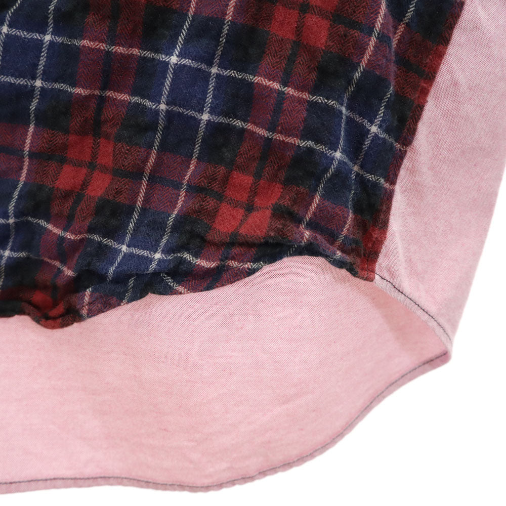 COMME des GARCONS HOMME コムデギャルソンオム 2009年 00s 日本製 チェック柄 長袖 ワッシャー加工 ソフトオックスフォード切替 ネルシャツ S ネイビー 他 メンズ