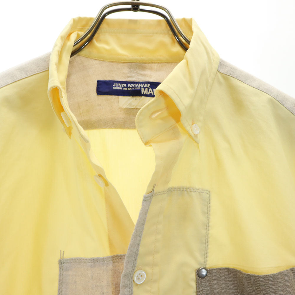 ジュンヤワタナベコムデギャルソンマン 2013年 日本製 長袖 ボタンダウンシャツ XS イエロー JUNYA WATANABE COMME des GARCONS MAN エルボーパッチ メンズ
