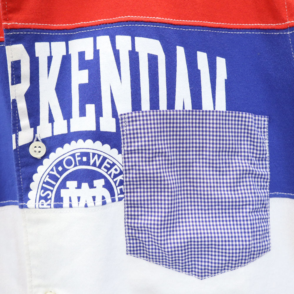 未使用 COMME des GARCONS HOMME コムデギャルソンオム 2019年 日本製 チェック柄 長袖 切替 シャツ M ブルー 他 メンズ