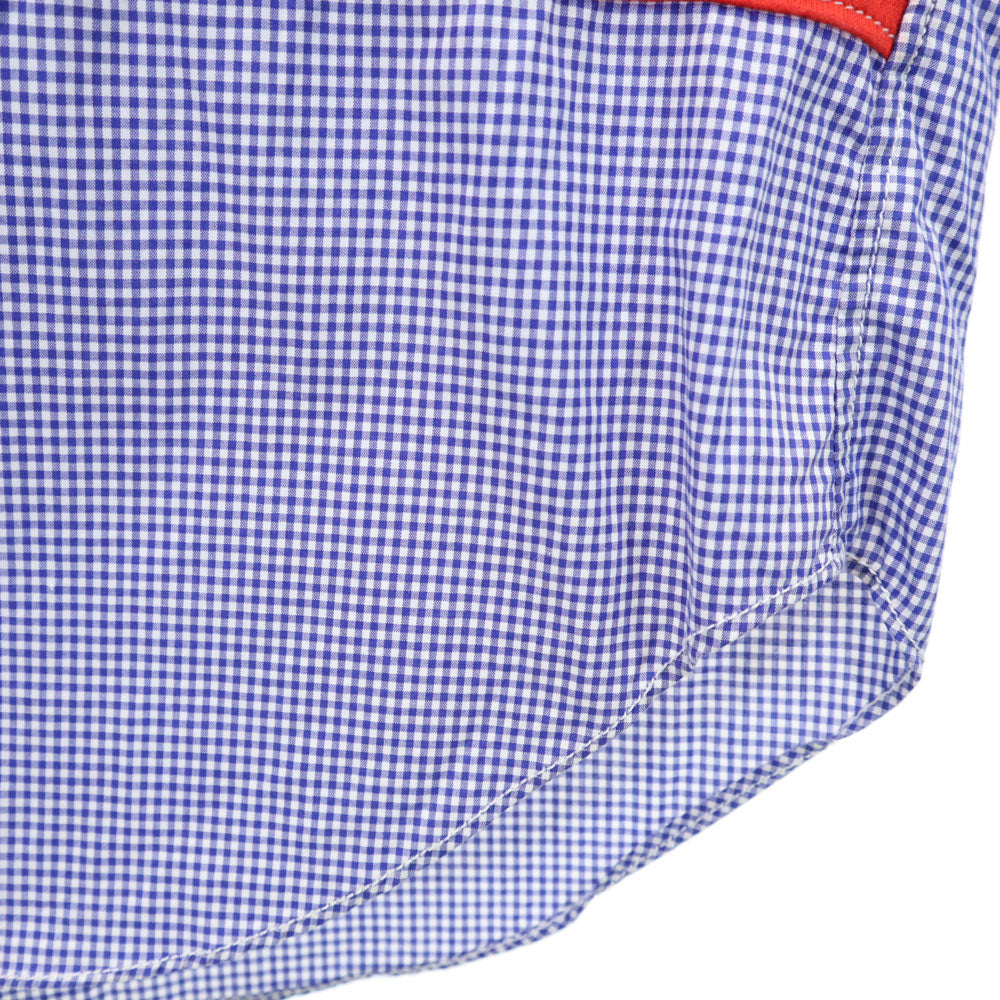 未使用 COMME des GARCONS HOMME コムデギャルソンオム 2019年 日本製 チェック柄 長袖 切替 シャツ M ブルー 他 メンズ