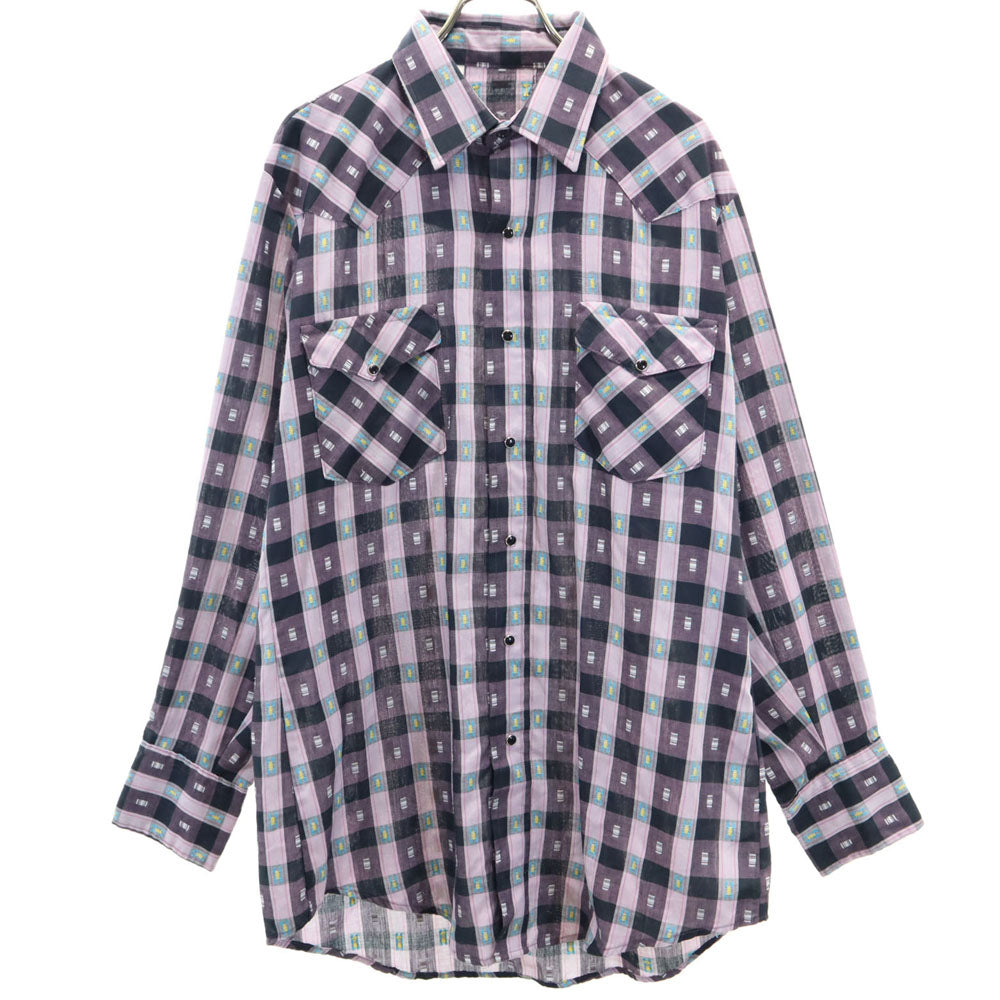 PERMANENT PRESS パーマネントプレス 70s 80s USA製 ヴィンテージ チェック柄 長袖 ウエスタンシャツ 16/33 パープルピンク 他 メンズ