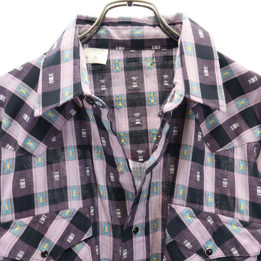PERMANENT PRESS パーマネントプレス 70s 80s USA製 ヴィンテージ チェック柄 長袖 ウエスタンシャツ 16/33 パープルピンク 他 メンズ