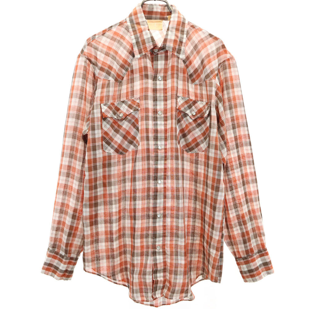 P.J.western wear 80s ヴィンテージ チェック柄 長袖 ウエスタンシャツ M ブラウン 他 メンズ