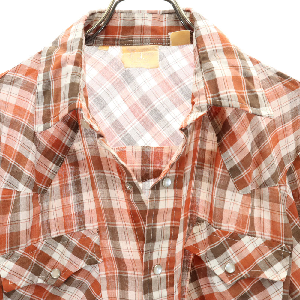 P.J.western wear 80s ヴィンテージ チェック柄 長袖 ウエスタンシャツ M ブラウン 他 メンズ