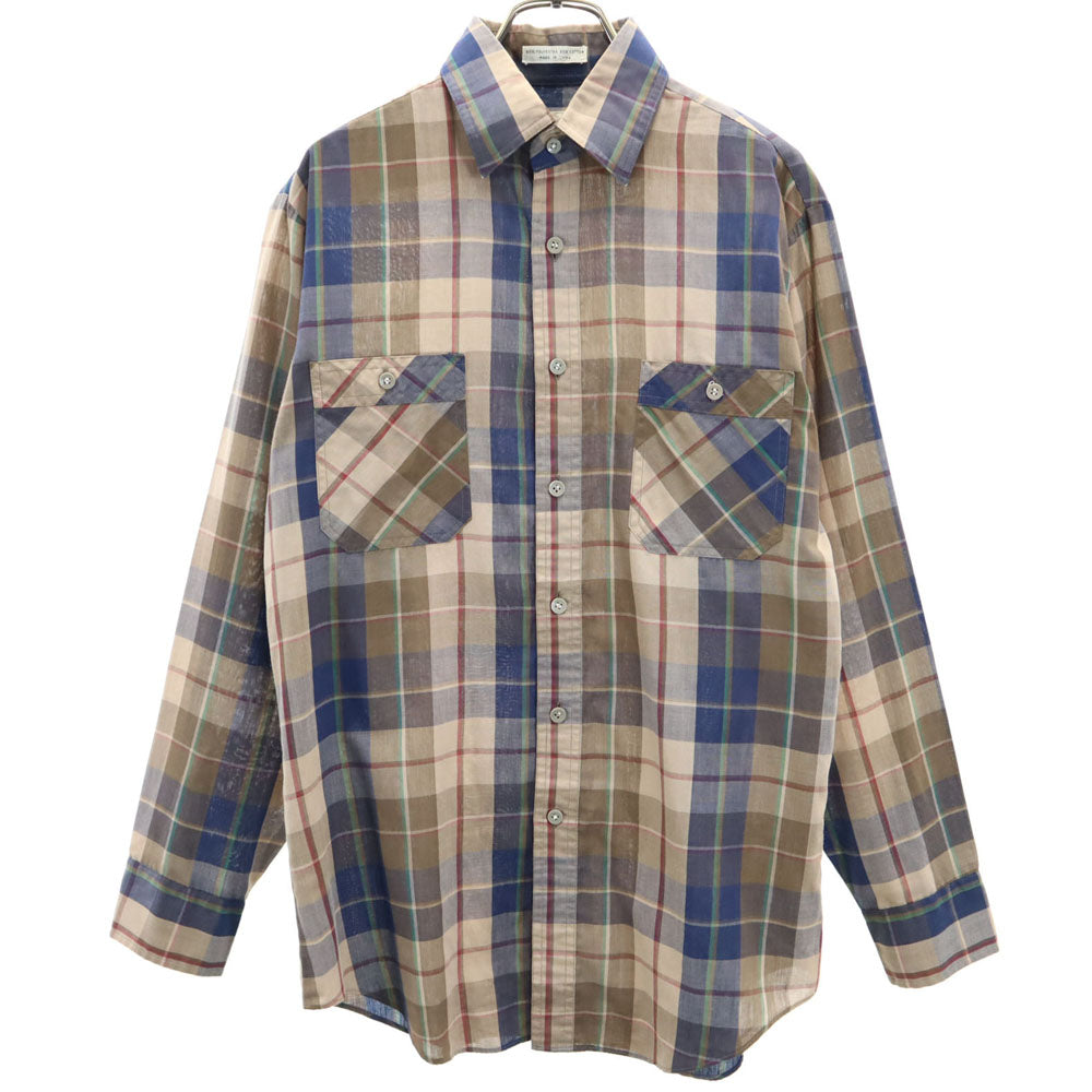 キングスポーツ 60s 70s ヴィンテージ チェック柄 長袖 シャツ S ブラウン系 メンズ