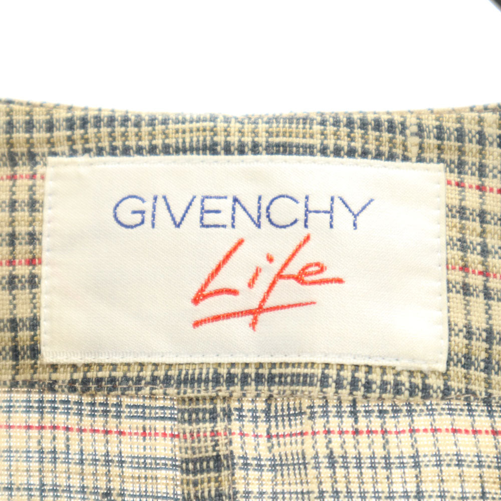 Givenchy ジバンシー 90s リネン オールド チェック柄 ジャケット 9 ブラウン レディース