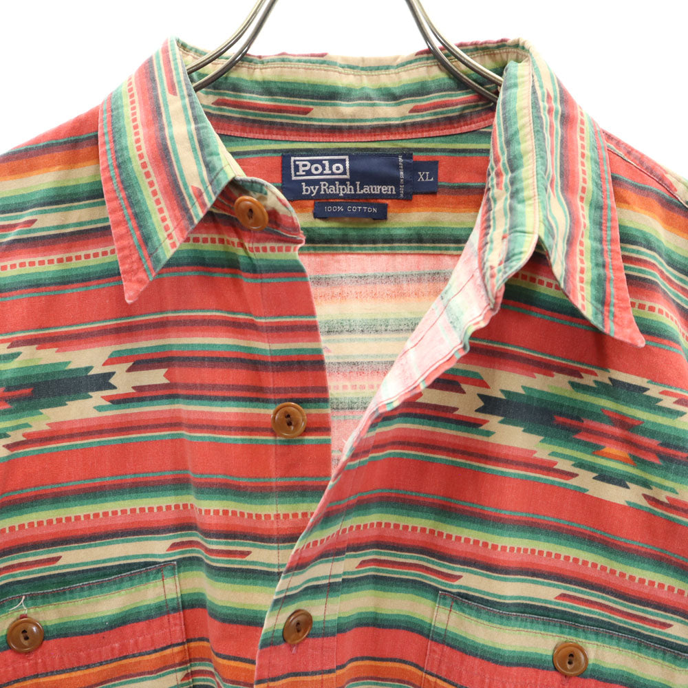 ポロバイラルフローレン チマヨ柄 長袖 シャツ XL レッド系 Polo by Ralph Lauren オルテガ メンズ