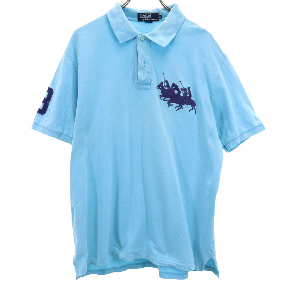 ポロバイラルフローレン 90s 半袖 ポロシャツ XL 水色 Polo by Ralph Lauren 鹿の子 オールド メンズ