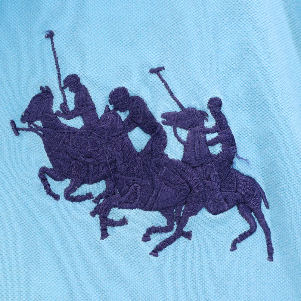 ポロバイラルフローレン 90s 半袖 ポロシャツ XL 水色 Polo by Ralph Lauren 鹿の子 オールド メンズ