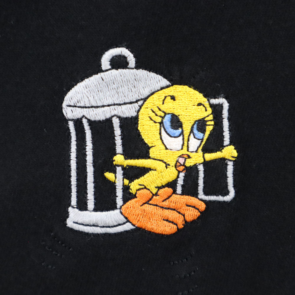 WARNER BROS. STUDIO STORE ワーナーブラザーススタジオストア 90s ルーニー・テューンズ トゥイーティー シルベスター オールド 半袖 Vネック Tシャツ S ブラック系 ポケT メンズ