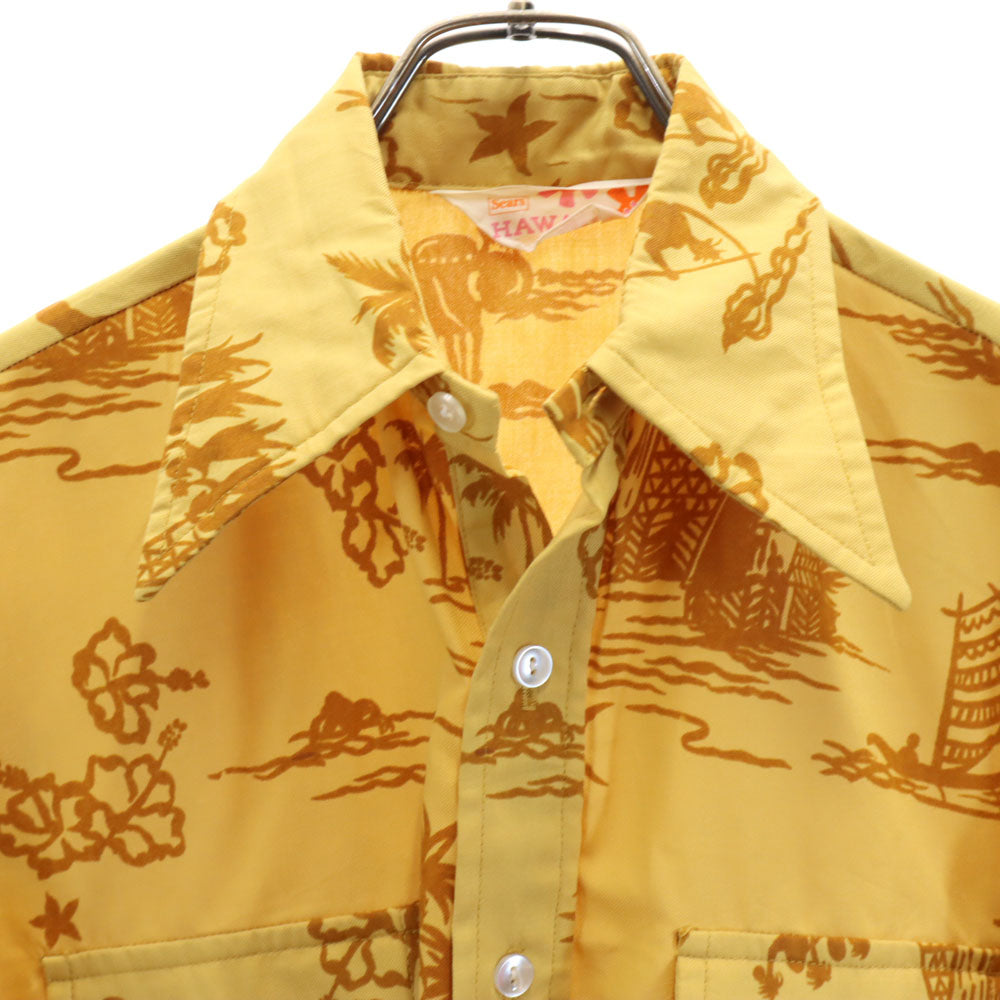 Sears シアーズ 70s ヴィンテージ 総柄 半袖 プルオーバー アロハシャツ マスタード HAWAII メンズ