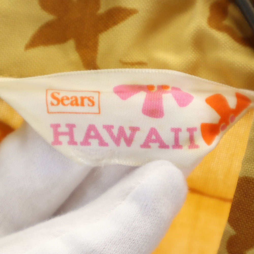 Sears シアーズ 70s ヴィンテージ 総柄 半袖 プルオーバー アロハシャツ マスタード HAWAII メンズ